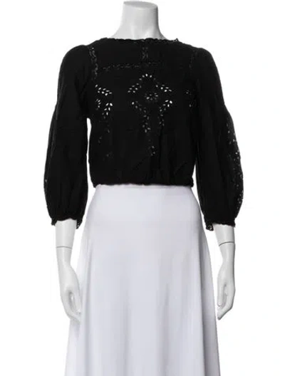Pre-owned Sézane Lace Pattern Scoop Neck Blouse In Blue