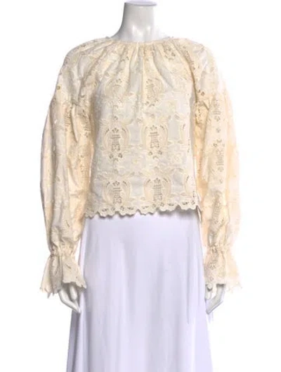 Pre-owned Sézane Lace Pattern Scoop Neck Blouse W/ Tags In Neutral