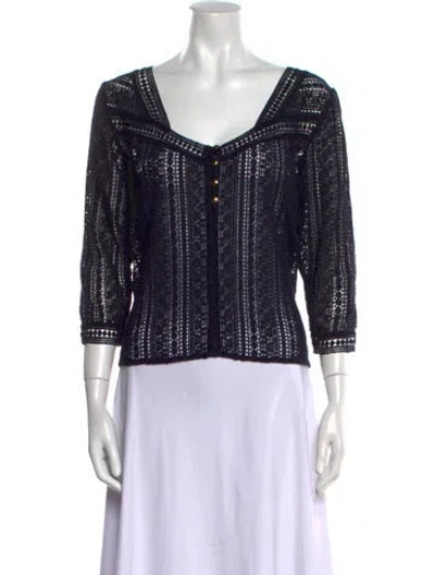 Pre-owned Sézane Lace Pattern Scoop Neck Sweater In Blue