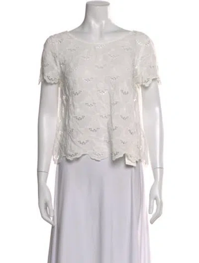 Pre-owned Sézane Lace Pattern Scoop Neck Top In White