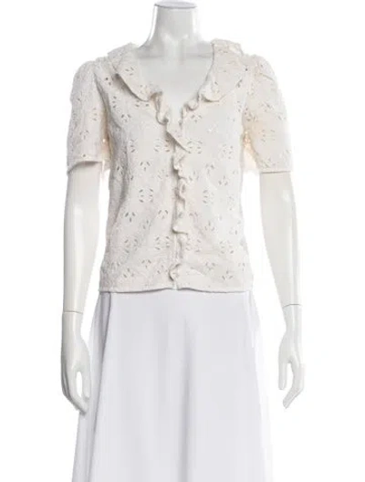 Pre-owned Sézane Lace Pattern Short Sleeve Blouse In Neutral