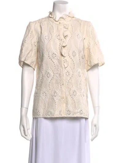 Pre-owned Sézane Lace Pattern Short Sleeve Blouse In Neutral