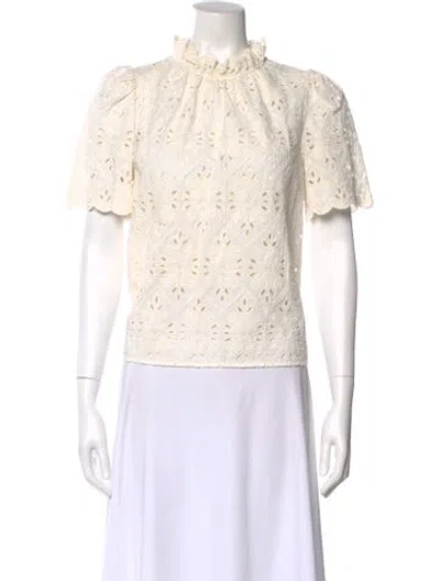 Pre-owned Sézane Lace Pattern Short Sleeve Blouse In Neutral