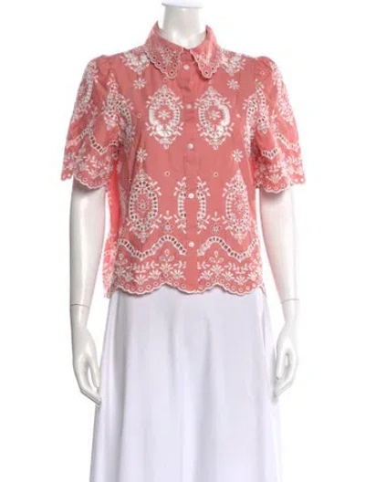 Pre-owned Sézane Lace Pattern Short Sleeve Blouse In Pink