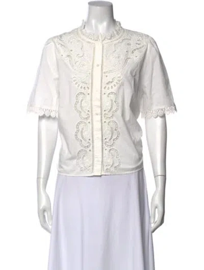 Pre-owned Sézane Lace Pattern Short Sleeve Blouse W/ Tags In White