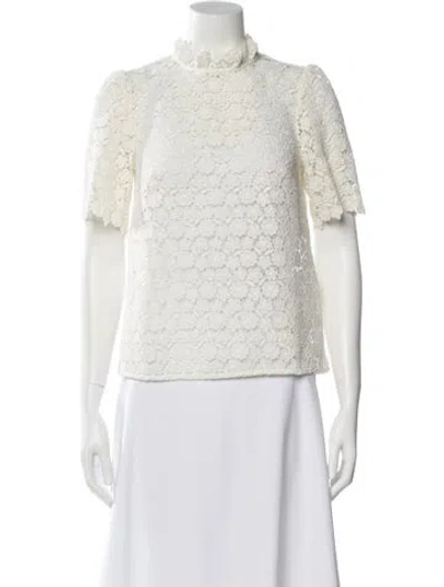 Pre-owned Sézane Lace Pattern Short Sleeve Blouse In White