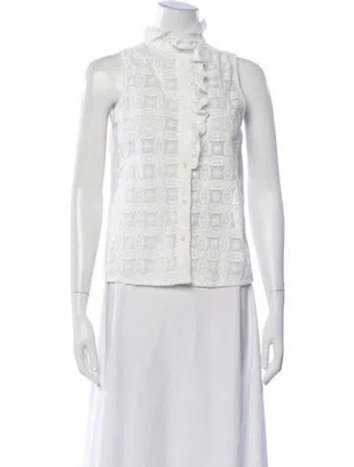 Pre-owned Sézane Lace Pattern Sleeveless Blouse In White