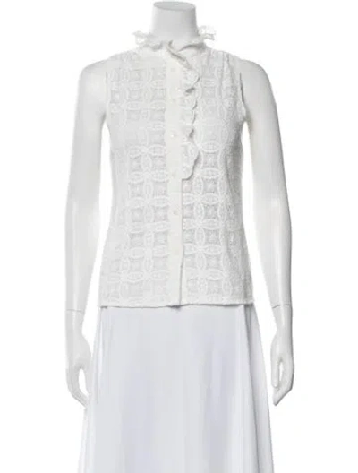 Pre-owned Sézane Lace Pattern Sleeveless Blouse In White