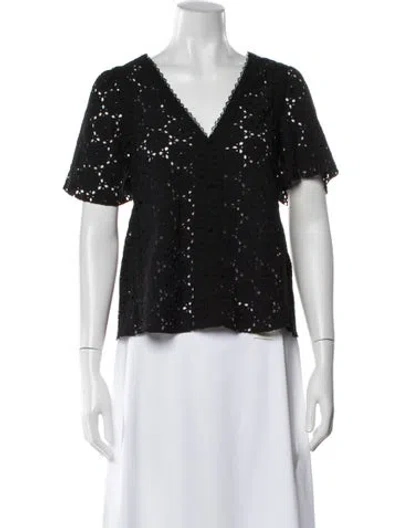 Pre-owned Sézane Lace Pattern Square Neckline Blouse In Black