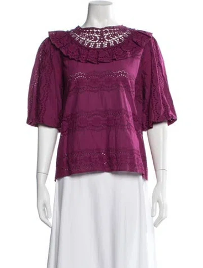 Pre-owned Sézane Lace Pattern Square Neckline Blouse In Purple
