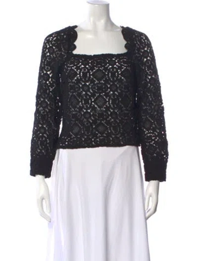 Pre-owned Sézane Lace Pattern Square Neckline Blouse W/ Tags In Black