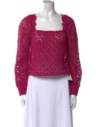 Pre-owned Sézane Lace Pattern Square Neckline Crop Top In Pink