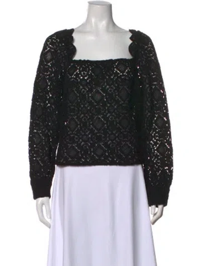 Pre-owned Sézane Lace Pattern Square Neckline Sweater In Black