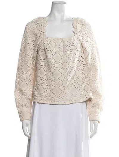 Pre-owned Sézane Lace Pattern Square Neckline Sweater In Neutrals