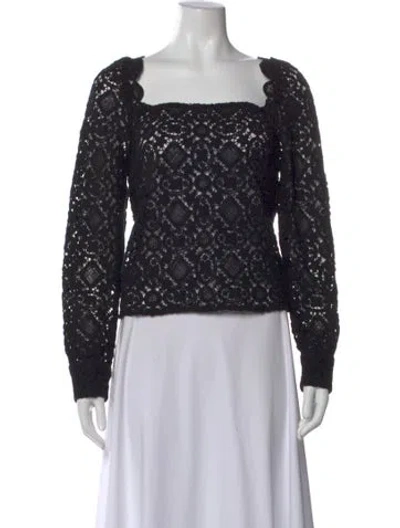 Pre-owned Sézane Lace Pattern Square Neckline Top In Black