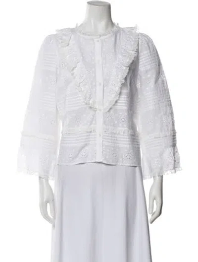 Pre-owned Sézane Lace Pattern Three-quarter Sleeve Blouse In White