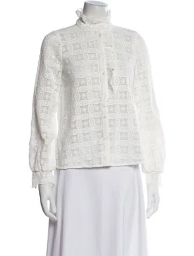 Pre-owned Sézane Lace Pattern Turtleneck Blouse In Black