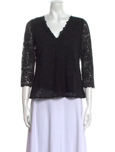 Pre-owned Sézane Lace Pattern V-neck Blouse In Black