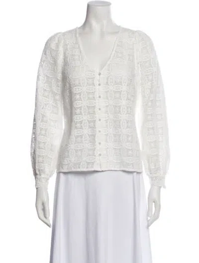 Pre-owned Sézane Lace Pattern V-neck Blouse In Black