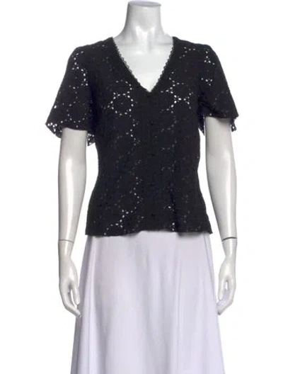 Pre-owned Sézane Lace Pattern V-neck Blouse In Black