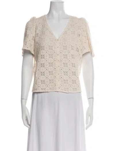 Pre-owned Sézane Lace Pattern V-neck Blouse In Blue
