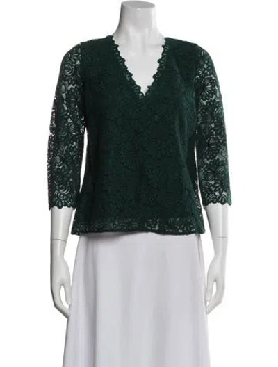 Pre-owned Sézane Lace Pattern V-neck Blouse In Green