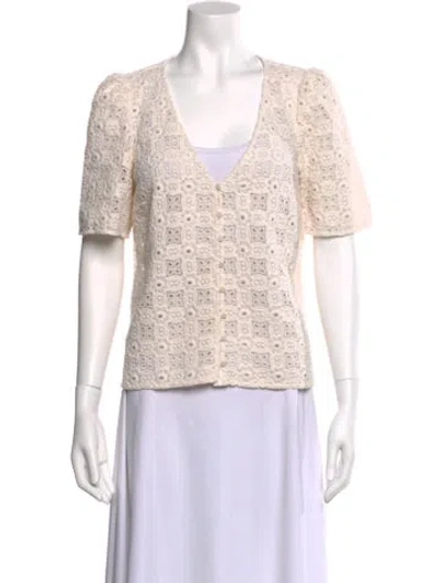 Pre-owned Sézane Lace Pattern V-neck Blouse In Neutral