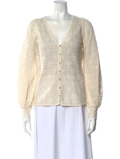 Pre-owned Sézane Lace Pattern V-neck Blouse In Neutral
