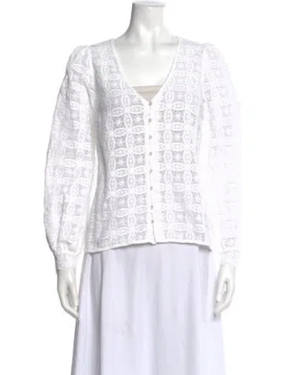 Pre-owned Sézane Lace Pattern V-neck Blouse In Neutral