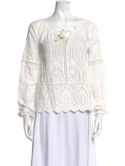 Pre-owned Sézane Lace Pattern V-neck Blouse In Neutral