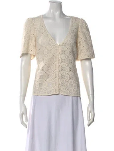 Pre-owned Sézane Lace Pattern V-neck Blouse In Neutral