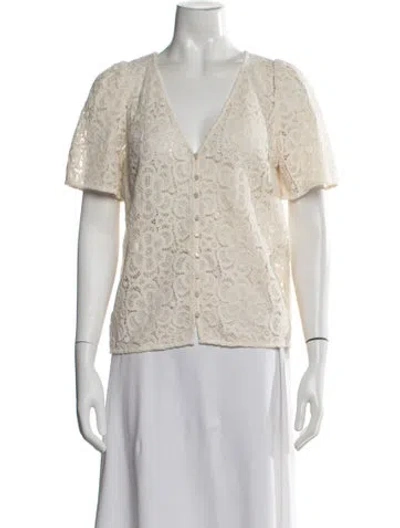 Pre-owned Sézane Lace Pattern V-neck Blouse In Neutrals