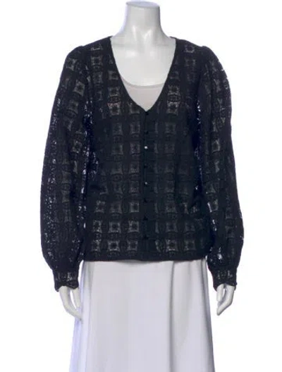 Pre-owned Sézane Lace Pattern V-neck Blouse W/ Tags In Blue