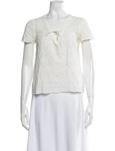 Pre-owned Sézane Lace Pattern V-neck Blouse In White