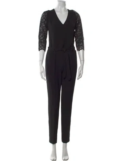 Pre-owned Sézane Lace Pattern V-neck Jumpsuit In Black