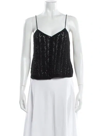 Pre-owned Sézane Lace Pattern V-neck Top In Black