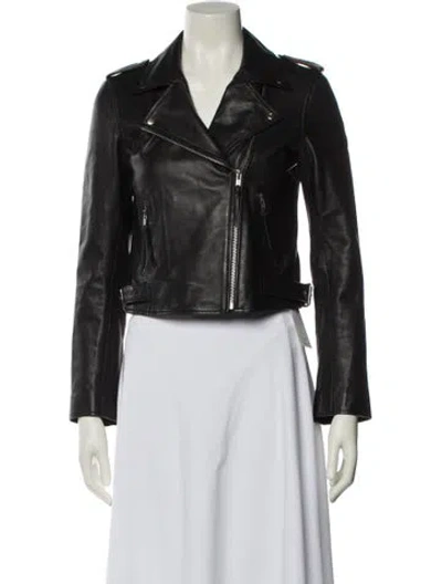 Pre-owned Sézane Lamb Leather Biker Jacket In Black