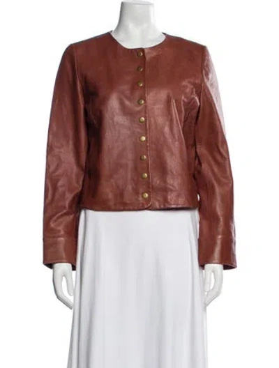 Pre-owned Sézane Lamb Leather Biker Jacket W/ Tags In Brown