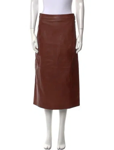 Pre-owned Sézane Lamb Leather Midi Length Skirt In Brown