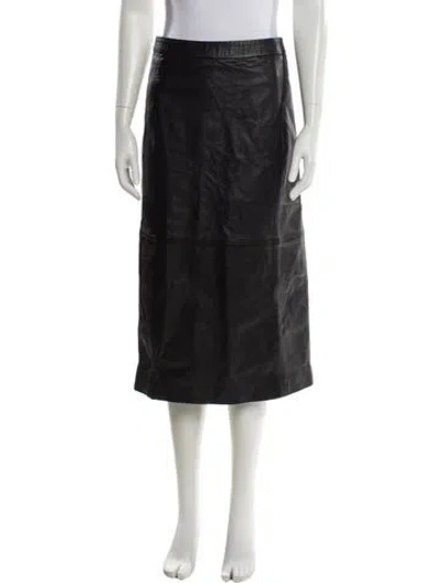 Pre-owned Sézane Lamb Leather Midi Length Skirt In Gray