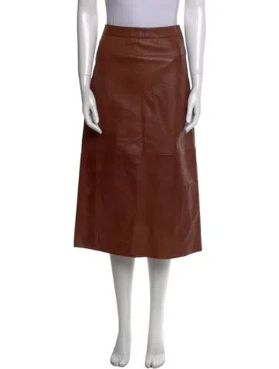 Pre-owned Sézane Lamb Leather Midi Length Skirt In Orange