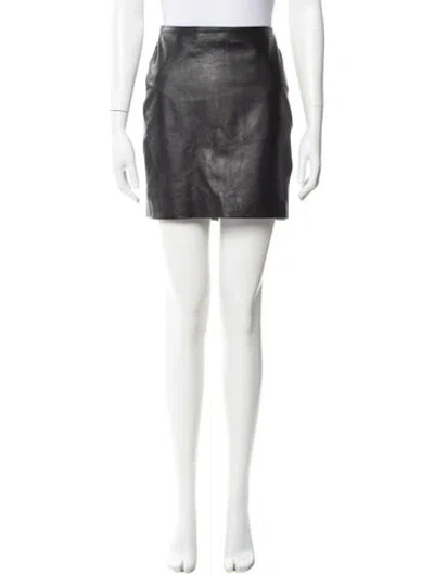 Pre-owned Sézane Lamb Leather Mini Skirt In Black