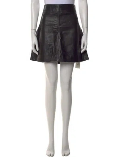 Pre-owned Sézane Lamb Leather Mini Skirt In Black