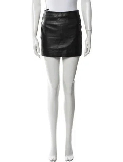 Pre-owned Sézane Lamb Leather Mini Skirt In Black