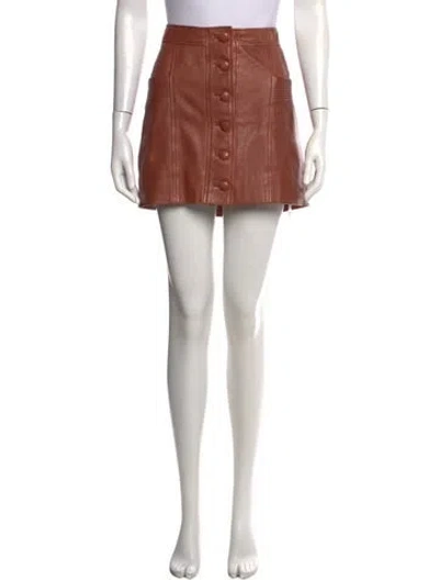 Pre-owned Sézane Lamb Leather Mini Skirt In Brown