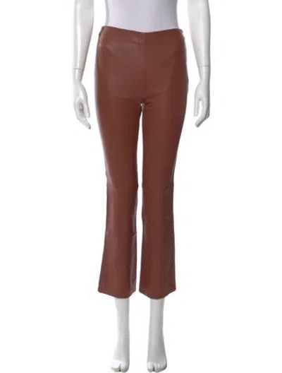 Pre-owned Sézane Lamb Leather Straight Leg Pants In Brown