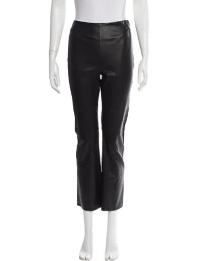 Pre-owned Sézane Lamb Leather Straight Leg Pants In Gray