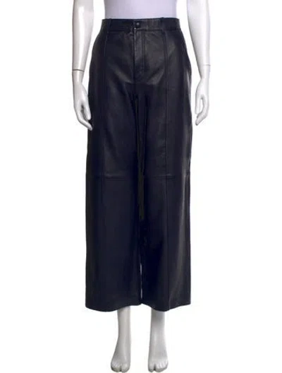 Pre-owned Sézane Lamb Leather Wide Leg Pants In Blue