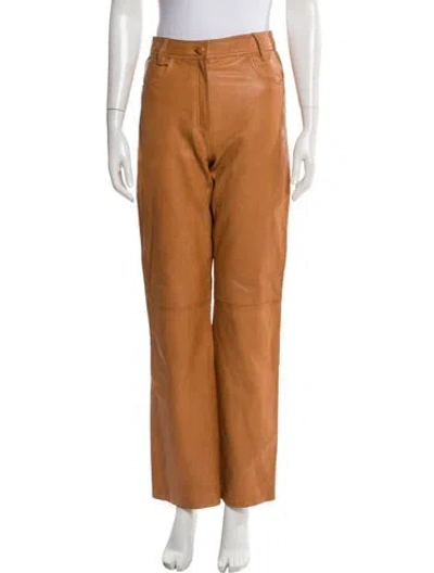 Pre-owned Sézane Lamb Leather Wide Leg Pants In Brown
