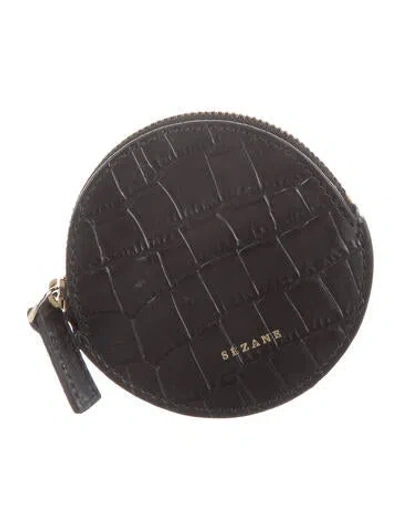 Pre-owned Sézane Leather Animal Print Coin Pouch In Black